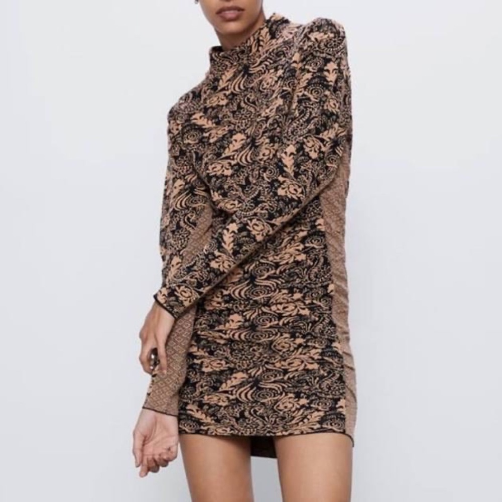 Zara NWT Women's Textured Knit Side‎ Ruched Mini Dress Sz S